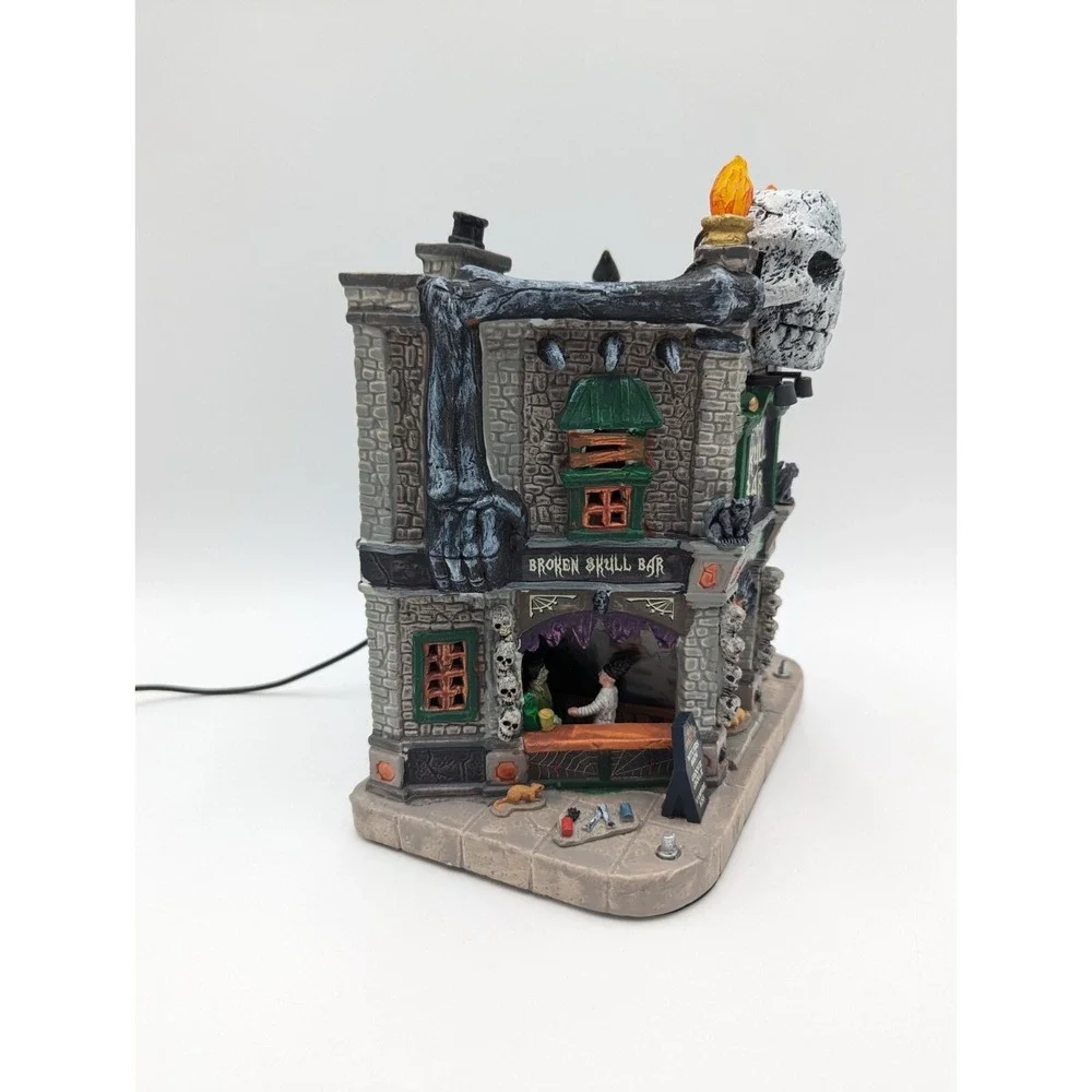 Lemax Spooky Town BROKEN SKULL BAR Halloween Skeleton Bones Lights & Sound